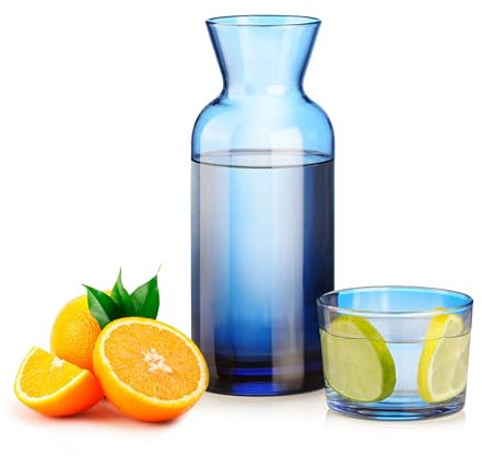 Wrenbury Blue Bedside Water Carafe and Glass Set 700ml - Nightstand and Mouthwash Decanter - Ideal for Hydration in Bedroom and Bathroom - Blue Mist