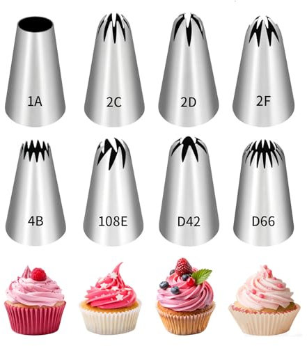 MEETOZ 8 Pack Large Piping Tips, Stainless Steel Cake Icing Nozzles Piping Tips Kit for Cupcake Cookie Cake Decorating