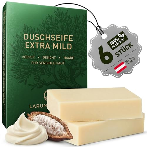 larum sports feste Duschseife Männer, Pur, ohne Duftstoffe, 6x 85g | Festes Shampoo, Seife Stück, 3 in 1 für Haare Körper Gesicht, extra mild sensible Haut, Naturseife, vegane Körperseife