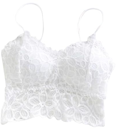 CutitiUU Camiseta de tirantes con camisola hueca cruzada de nailon con almohadillas de sujetador,Top Corto de Encaje Sexy,Camisetas sin Mangas,Bralettes,Ribete Encaje Transpirable