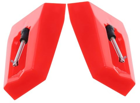 Vaguelly 2 Agujas de Repuesto para Tocadiscos de Vinilo Color Rojo Diseño Clásico, Intercambiables Excelente Calidad de Sonido, Material Plástico y Aluminio