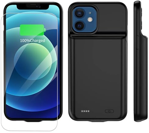 YISHDA Akkuhülle für iPhone 12 Mini, 6800 mAh, schlank, tragbar, wiederaufladbar, schützende Akkuabdeckung, Powerbank, Ladehülle, kompatibel mit iPhone 12 Mini/13 Mini (5,4 Zoll, Schwarz)