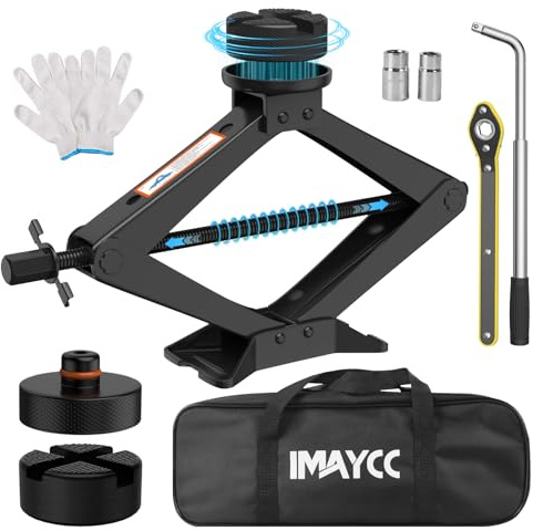 IMAYCC 3T Wagenheber Neues Upgrade, Universelle Scherenwagenheber für Auto mit Gummiauflage, Tragbarer Wagenheber mit Radmutternschlüssel, Auto-Notfallset für SUV MPV Tesla Wartung und Reparatu