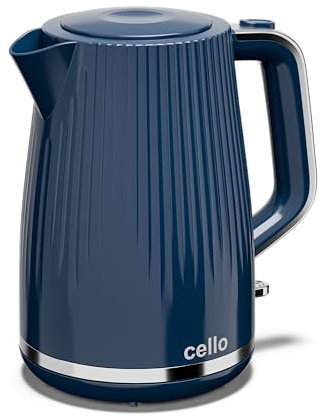 Cello Blue 1.7L 3000W Electric Rapid Boil Kettle with 360° Base, Electric Tea Kettle for Boiling water with Automatic Shutoff, Cordless, Illuminated Switch, Concealed Element & Washable Filter