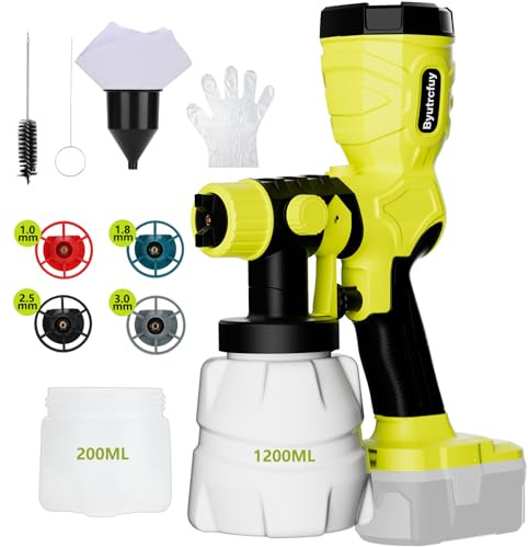 Cordless Paint Sprayer for Ryobi 18V Battery - HVLP Electric Paint Gun with 4 Sizes Nozzles and 3 Spray Patterns, Handheld Paint Sprayer for Exterior and Interior House Painting (Tool Only)