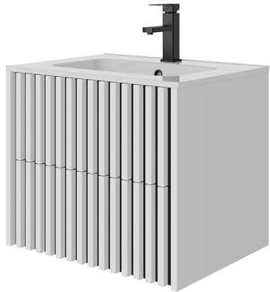 UEV Waschtisch mit Unterschrank, Waschbeckenunterschrank 60cm hängend, Weiß | Waschplatz, Keramik Waschbecken, Badezimmmer Möbel für Gäste WC, Badmöbel Set