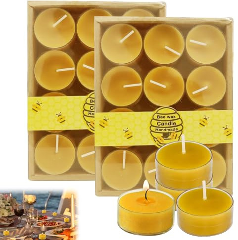 Musiook 24 PCS Handmade Beeswax Candles, Beeswax Candle, Tea Lights Candles with Cotton Wick – Natural Candle Wax, Non-Toxic & Eco-Friendly, Long-Lasting Burn for Home, Aromatherapy, and Events