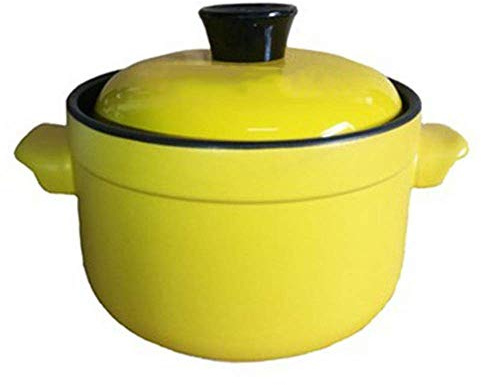 Olla de cerámica para cocinar, cazuela de Barro, Olla de Barro para estofado, Olla doméstica, Resistente al Fuego y a Altas temperaturas, Capacidad de 2,5 l (Amarillo)