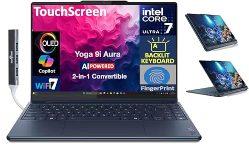 Lenovo Yoga 9i Aura Edition HIGH Performance 2-in-1 Laptop 14.0 Touchscreen OLED 2.8K Display (Intel Ultra 7-258V, 32GB LPDDR5X, 2TB SSD, Backlit KB, Fingerprint, Win11Home) w/DKZ USB Port Expander