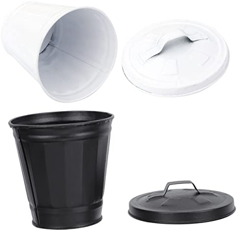 HYTROVE 2 piezas Mini Cubo de Basura Metálico Galvanizado Papelera de Escritorio para Cocina Oficina y Hogar Diseño Rústico Resistente para Pequeños y Negro