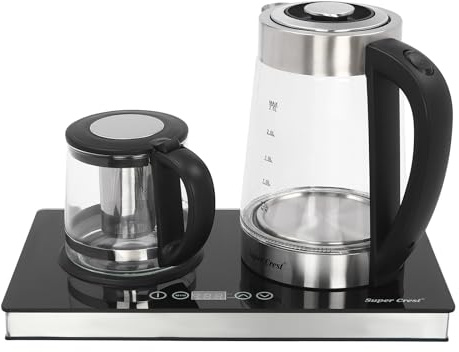 POTYYH Bollitore elettrico, 1800 W, teiera in vetro da 2,5 l + 1 l, con display LCD, protezione contro l'essiccazione, funzione di mantenimento al caldo, macchina da tè per uffici, hotel e casa
