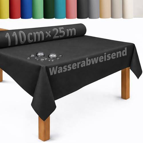 DecoHomeTextil Tischdecke Vliesstoff Rolle 1.1 x 25 m Schwarz | abwaschbar, wasserabweisend, zuschneidbar, anpassbar, Tischdeckenrolle, Vlies