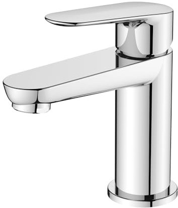 BELZ Basin Mixer Tap, Solid Brass Bathroom Sink Tap with Drip-Free Ceramic Cartridge and G1/2 Hoses, Single Lever Hot & Cold Mixer, Chrome – Size: Height 138mm