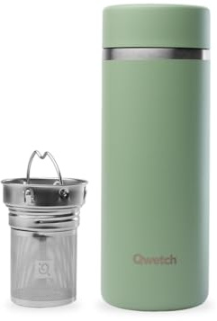 Qwetch Reise-Thermosflasche 400ml - Limettengrün - Teesieb mit 2 Filtern - 12h heiß / 24h kalt - wasserdicht, wiederverwendbar & langlebig - für Tee, Kaffee, Kräutertee, Obst