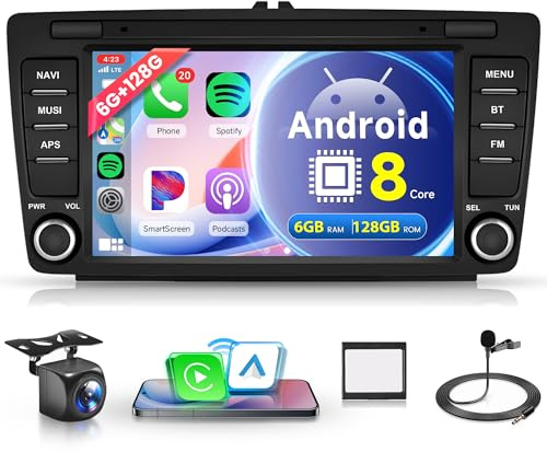 6G+128G 8 Core Wireless Carplay Android Autoradio für Skoda Octavia 2 mk2 Rapid Yeti Roomster Superb 8 Zoll Autoradio mit Android Auto Navi GPS WiFi Mirror Link Bluetooth FM/RDS/DSP/SWC Rückfahrkamera