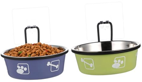 UTHCLO 2pcs Stainless Steel Hanging Cat Bowls Elevated Pet Feeding Station Wall Mounted Food and Water Bowls Space-saving Design with Adhesive Hooks for Cats and Small Dogs
