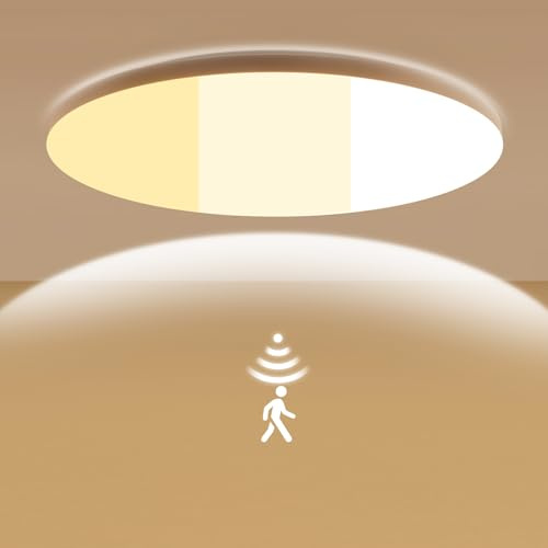 LEZOE LED Deckenleuchte mit Bewegungsmelder dimmbar, 20W 2700lm 135(Lm/W) Deckenlampe Bewegungssensor Einstellbar 3000K/4000K/6500K Ideal für Bad, Garage, Treppen, Keller, Flur, Balkon, Diele Ø30cm