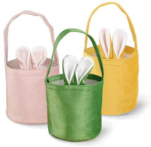 Dermalyx 3 Pezzi Sacchetti Pasquali Coniglio Pasquale Borsa Cestino Pasquale con Manico Sacchetto Regalo Pasquale Borse Pasquali Ideale per Caccia alle Uova di Pasqua Reg