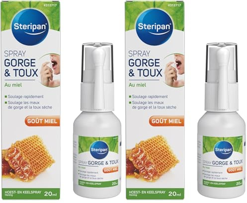 Steripan - Spray Gorge & Toux - Goût Miel - Soulage Rapidement les Maux de la Gorge et la Toux Sèche - 20ML (Lot de 2)