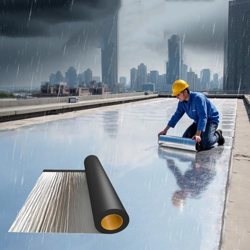Guaina Bituminosa Autoadesiva Spessa 1,5 mm - Nastro Bituminoso di Alluminio Sigillante Impermeabile, Rotolo Patch di Asfalto per Tetto, Membrana Bituminoso per Riparazioni(80x100 cm/2.62x3.3 ft)