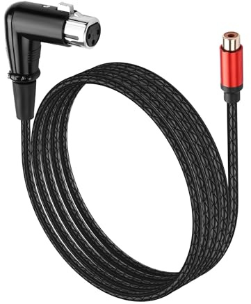 SinLoon 90° XLR 3Pin to RCA Audio Cable 1.8M, Right Angle Female to Female Adapter Cable, Super Soft Leather-Textured Metal Shell Gold-Plated Connector for Mixer Amplifier Audio Player