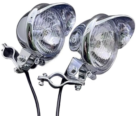AJHJET Fari Anteriori 1 Set Faro Fendinebbia Spot Per Moto Cromato Con Morsetto Per Staffa Per Tubo Barra Di Protezione Per Gabbia Per Benelli