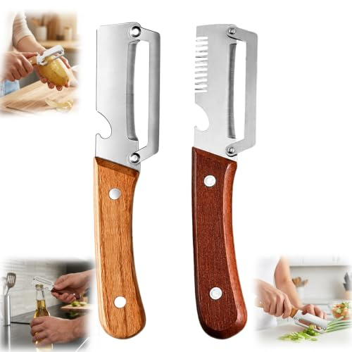 Elite Vegetable Peeler, 2 Stück Set für Kartoffeln Karotten und Gemüse, Multifunktionaler Gemüseschäler und Shredder mit Holzgriff, Perfekt für kitchen und Party Vorbereitungen