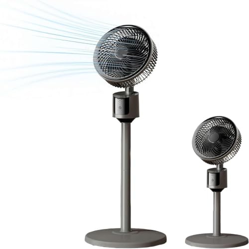 Standing Fan for Bedroom - 2026 Upgraded Whole Room Air Circulator, 90ft Airflow, 30dB Quiet DC Motor Cooling Device, 90° Oscillating Pedestal, 3 Speeds, USB, Adjustable Height for Home，Grey