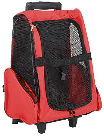PawHut Hundetrolley Transporttasche Tragetasche für Tiere 2in1 Rucksack und Trolley 35x27x49 cm rot