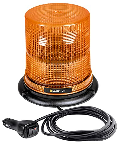 AURA 7 12V - 24V 12W AMBER LED Beacon Warning Strobe Light [SAE Class 1] Magnet / Permanent Mount High Dome Round Rooftop Magnetic Flashing Rotating Emergency Light for Service Work Tow Truck Vehicle