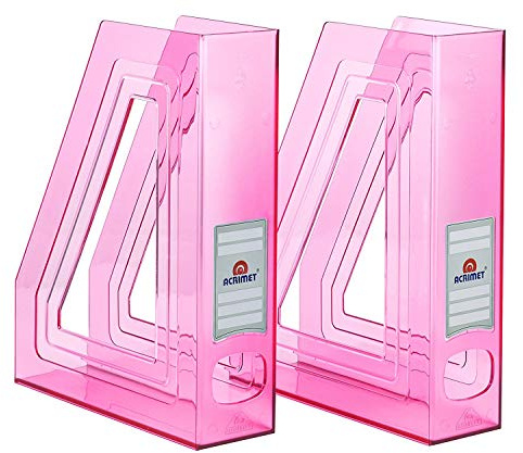 Acrimet Zeitschriftenhalter, vertikaler Organizer, Rosa Transparent, 2 pack | Robuster Kunststoff, für Büro und Zuhause, Ablage für Ordner und Post, platzsparende Aufbewahrung