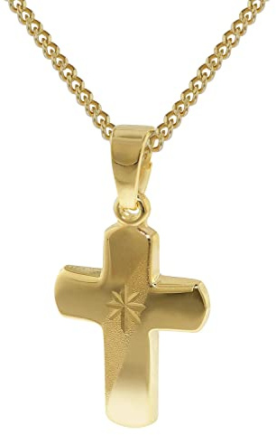 trendor Kreuz-Anhänger für Kinder Gold 333 an Kette 35750 | mit goldplattierter Halskette für Jungen und Mädchen, wunderbare Geschenkidee