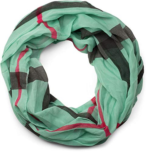 styleBREAKER Karo Muster Loop Schlauchschal, seidig leicht, kariert, Tuch, Damen 01016110, Farbe:Mint