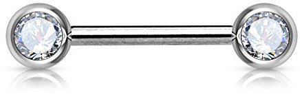 Paula & Fritz® Brustwarzen-Piercing 12mm 14mm 16mm lang Brustpiercing Intimpiercing Nippelpiercing Hantel Barbell Zirkonia