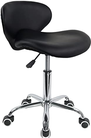 KKTONER Rollhocker mit Rückenlehne höhenverstellbar 48-63cm für Büro aus PU Leder Schwarz
