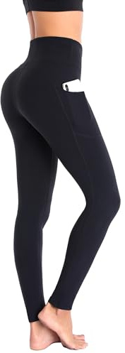 Ollrynns Leggins Deportivos Mujer Cintura Alta Mallas Deporte Leggings con Bolsillos Control de Abdomen para Running Training Fitness Yoga Pantalones CA166(Negro L)