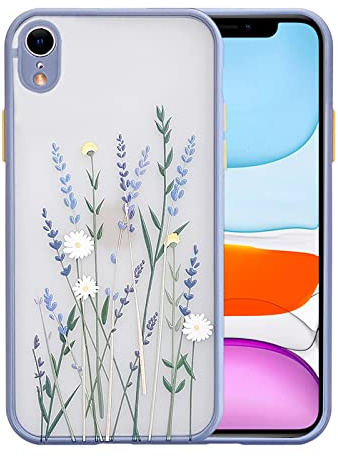 Ownest Kompatibel mit iPhone XR Hülle Blumen Transparent Matte PC Back 3D Floral und Mädchen Frau Weich Silikon Bumper Schutzhülle - Lila