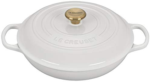 LE CREUSET Creuset Signature Gusseisen Gourmet-Profitopf, Rund, Ø 30 cm, 3,5 l, Für alle Herdarten geeignet (inkl. Induktion), weiß, 21180300101441
