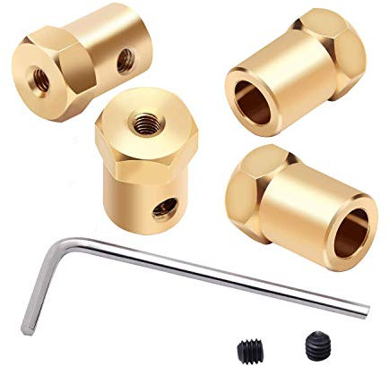 Vogueing Werkzeug 4 mm Messing verlängerte Schaft Sechskantkupplung Kupplung Motor Anschluss Roboter DIY Zubehör mit Sechskantschlüssel und Schraube (4 Stück)