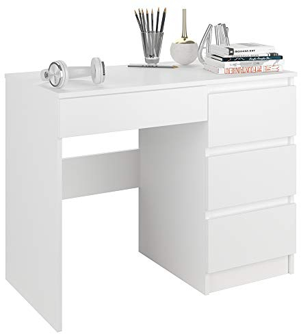 Framire N-34 Schreibtisch weiß, Computertisch mit 4 Schubladen, Schreibtisch für Schlafzimmer, Wohnzimmer, Studio, 96 x 50 x 76 cm