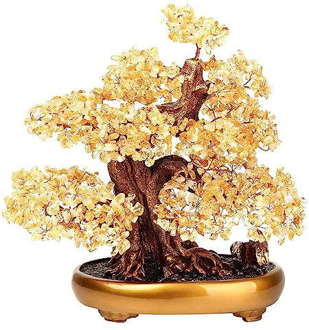 Feng Shui Geldbaum, großer Kristall, Quarz, Glücksbringer, Edelsteinbaum für Büro, Zuhause, Feng Shui, Dekoration für Reichtum, Glück und Glück (Citrin)
