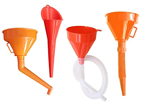 Csirnto Entonnoir Essence Lot de 4 Entonnoir en Plastique Entonnoirs avec Tuyau et Tamis pour Voiture et Atelier