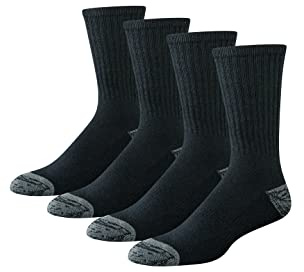 Amazon Essentials Calzettone Da Lavoro Ad Alte Prestazioni In Cotone Traspirante Imbottito Uomo, 4 Paia, Nero, 41-45
