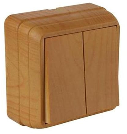 Interruttore a parete a doppio interruttore (on/off), effetto legno, colore legno · rovere (colori quercia) · IP20 · Mutlusan · Serie AP BRON