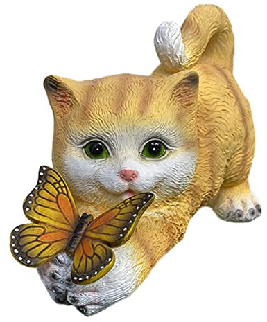 Jorzer Lampes Solaires Ornements De Jardin ExtéRieur Chat Solaire Ornement De Jardin RéSine Chat Statue LumièRe LED LumièRe Solaire Pour La DéCoration De Jardin Jaune