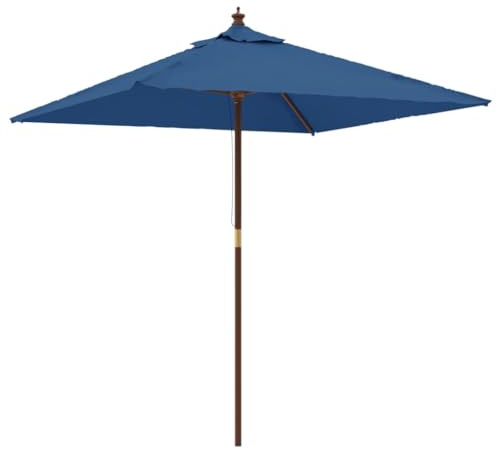 vidaXL Sonnenschirm, Gartenschirm mit Holzmast UV-Schutz, Strandschirm mit Belüftung 4 Rippen, Marktschirm Balkonschirm Terrassenschirm, Azurblau