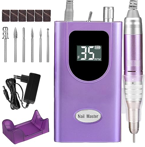 Elektrische Nagelfräser, AZ GOGO Profi 35000U/Min Nagelfeile Elektrische für Gelnägel Acrylnägel, Tragbare Maniküre Pediküre Set Elektrisch mit 5 Aufsätze, Geschwindigkeit und Richtung Einstellbar