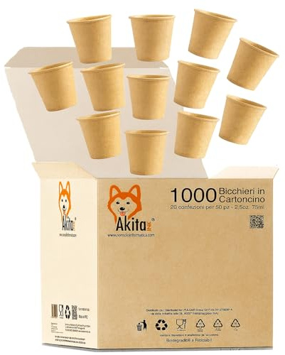 AKITAInk 1000 Bicchierini Caffè Carta 75 ml Avana Marrone | Bicchieri Monouso Biodegradabili Compostabili, Bicchieri Espresso di Carta Ecologici