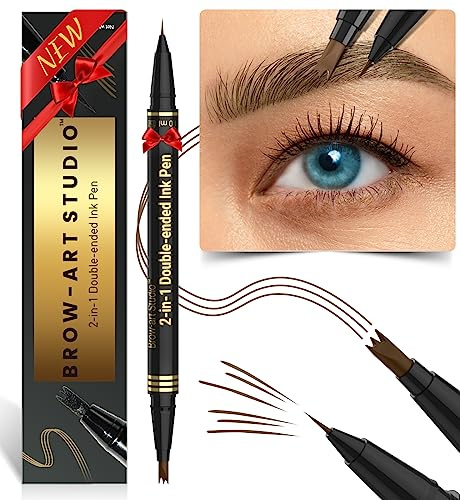 iMethod Microblading Augenbrauenstift - Eyebrow Pencil 2-in-1 Dual-Ended Augenbrauenstift mit 3-Zinken-Micro-Gabelspitzen-Applikator & präziser Pinselspitze erzeugt natürliche Augenbrauen, Braun