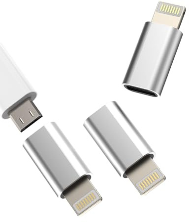 Kefiany Adaptador micro USB de tuerca a Lightning macho (3 unidades) para 14 13 12 11 Pro Max Mini 7 8 Plus X Xs Xr Se iPad Air Android a iPhone Jack Cable de carga Set Cargador